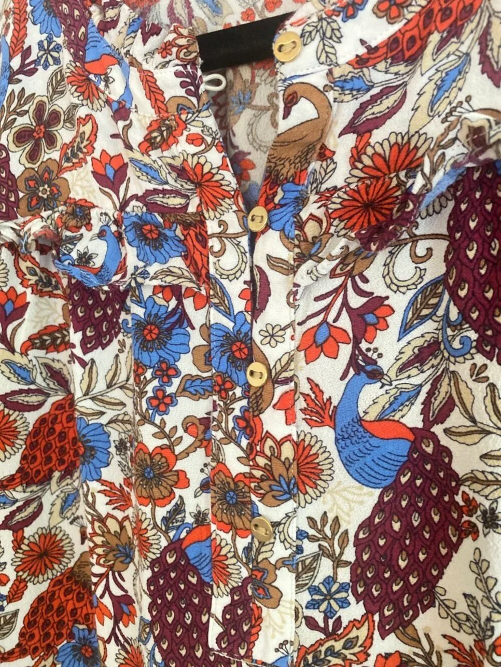 LOFT Multicolor Women's Floral Peasant Blouse With Ruffle Sleeves Size L - Picture 3 of 6